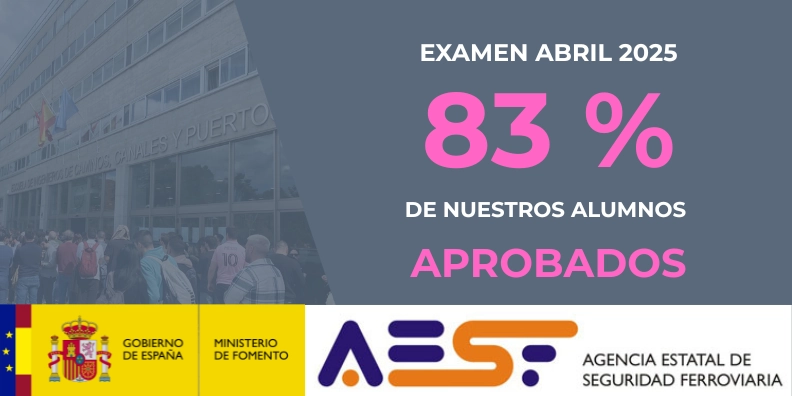 En la convocatoria de Abril de 2025 de Conducción Ferroviaria , nuestros alumnos sacaron un 83% de aprobados